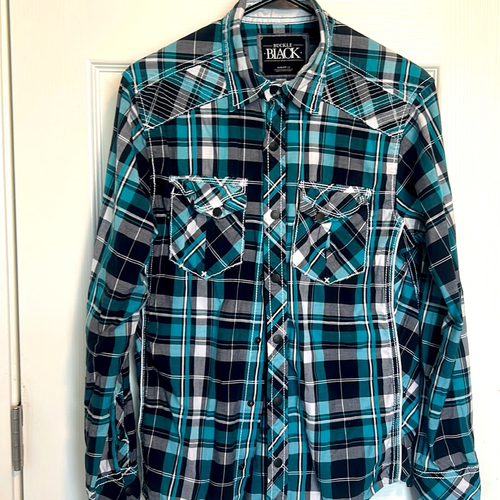 Plaid slim fit, long sleeve shirt
